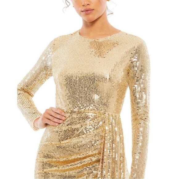 Mac Duggal Drape Skirt Fitted Gold Sequin Dress style 10785 size 6 NWT - Picture 8 of 8